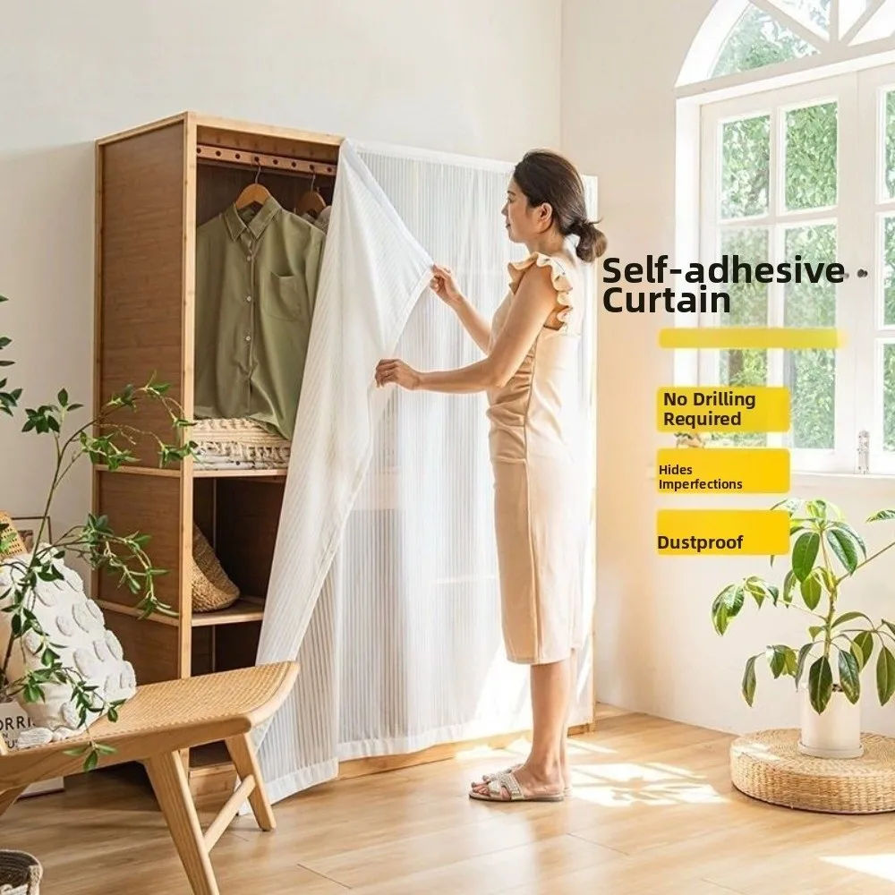 No-Drill Sheer Window Curtains White Velcro Self-Adhesive Privacy Sheer Curtains Anti-Dust Self-Adhesive Curtains