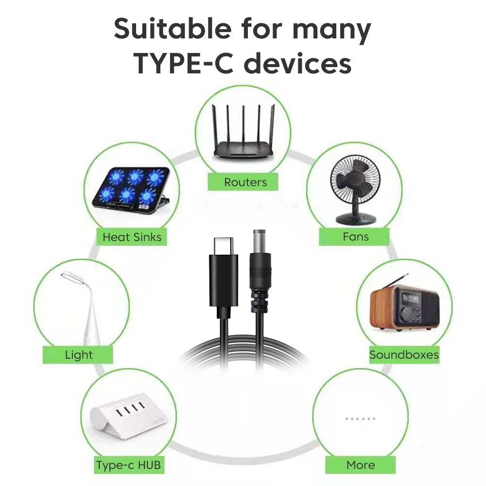 Type-C Power Cable PD to DC 5.5*2.1mm 5V to 12V Boost Converter WiFi to Powerbank Connector TypeC Cord For Wifi Router Modem Fan