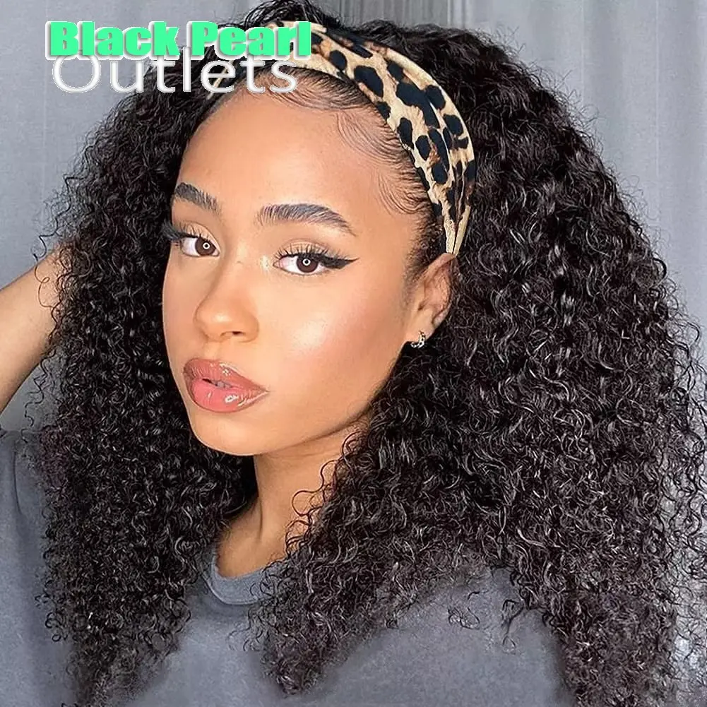 Human Hair Headband Wig Kinky Curly Full Machine Made Brazilian Remy Human Hair Wigs For Women 180% Density  Natural Color