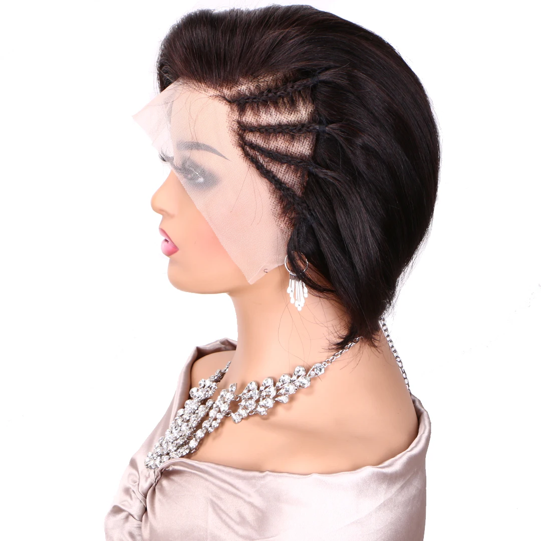 

Pixie Cut Wig Human Hair Wig with Braids 13X4 Transparent Full Lace Frontal Short Bob Wigs for Women Cheap Brazilian Remy Hair