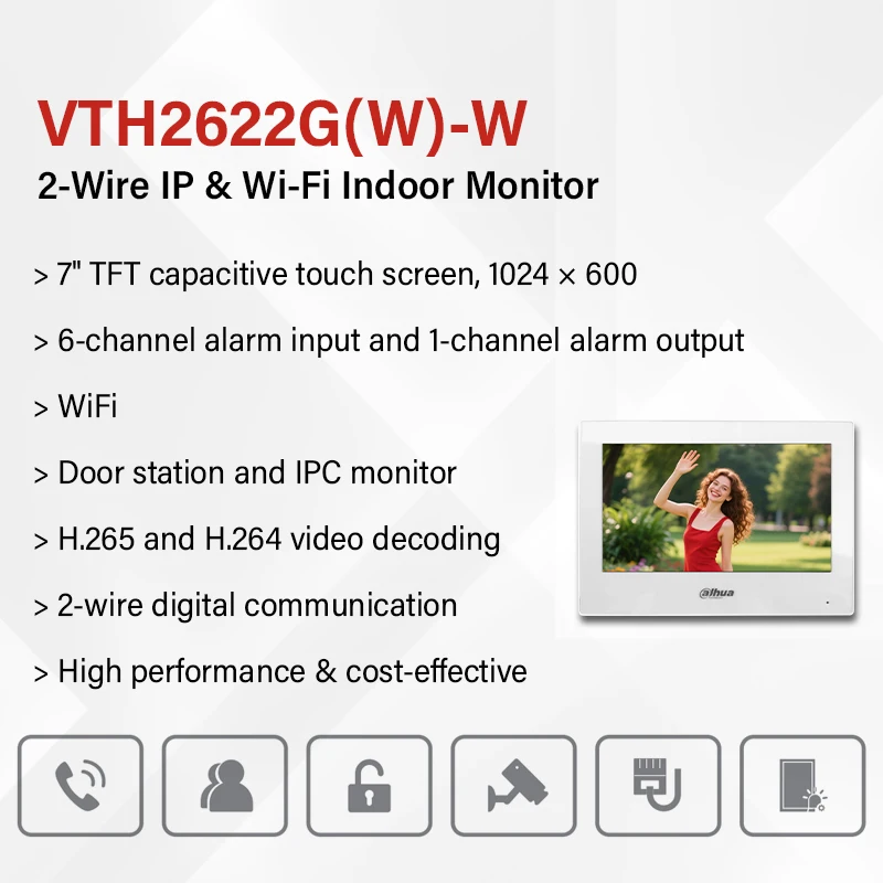 داهوا 2-سلك IP & Wi-Fi شاشة داخلية VTH2622GW-W 7 "IPC مراقب لمحطة الباب VTO2202F-P VTO3222E-P نظام الاتصال الداخلي عبر الفيديو