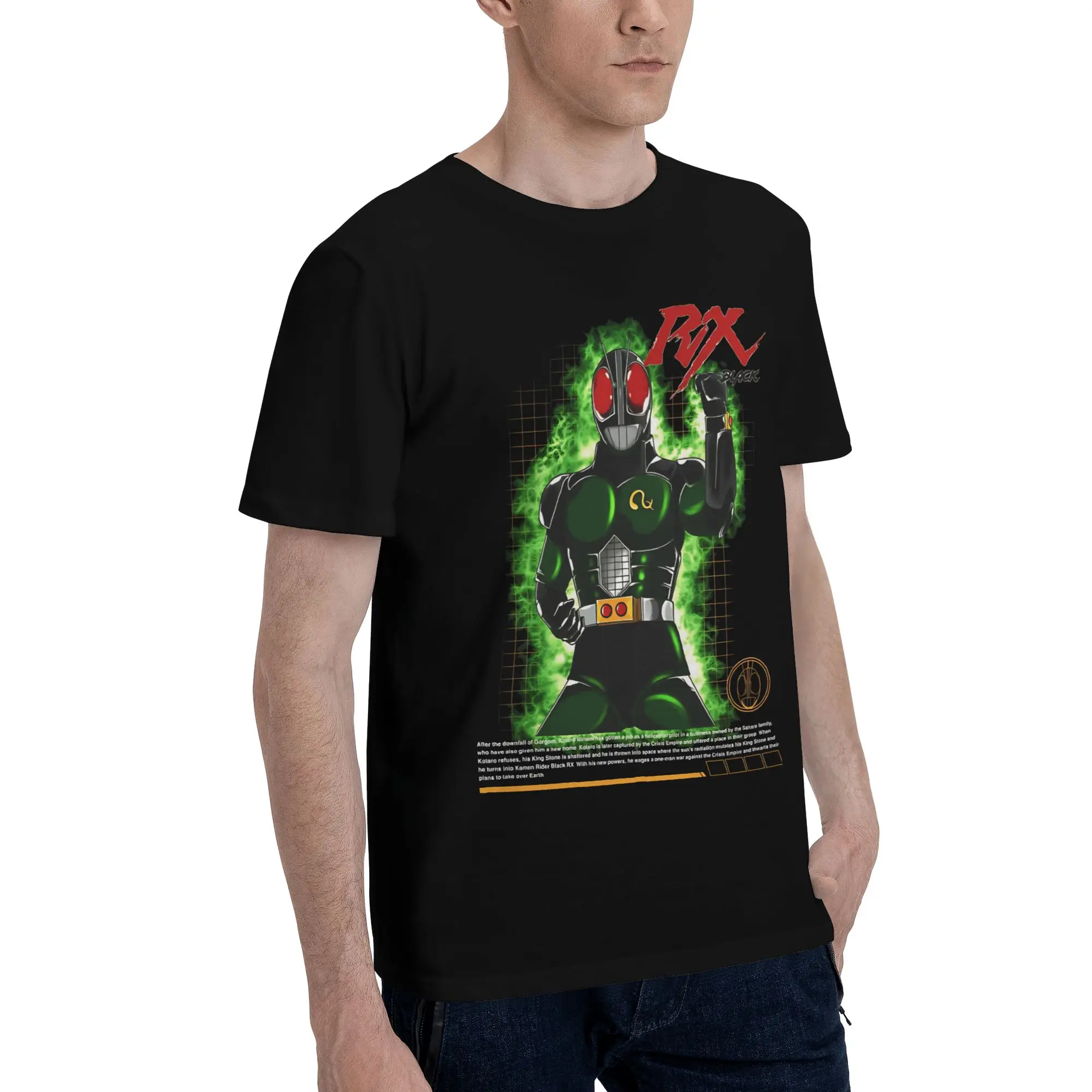 Black RX  Funny 100% Cotton T-Shirt Bandai Kamen Rider Tops Tees For Men