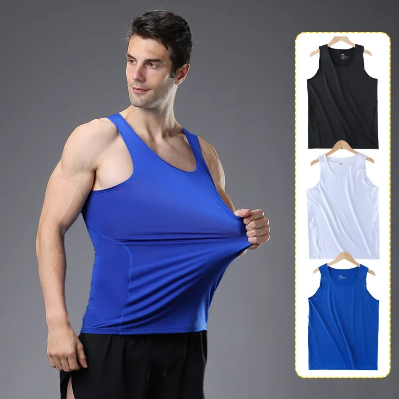 

Summer Quick Drying Tight Tank Top Mens Training Elastic Outdoor Running Training Male Gyms Fitness Workout Vest Men Singlet