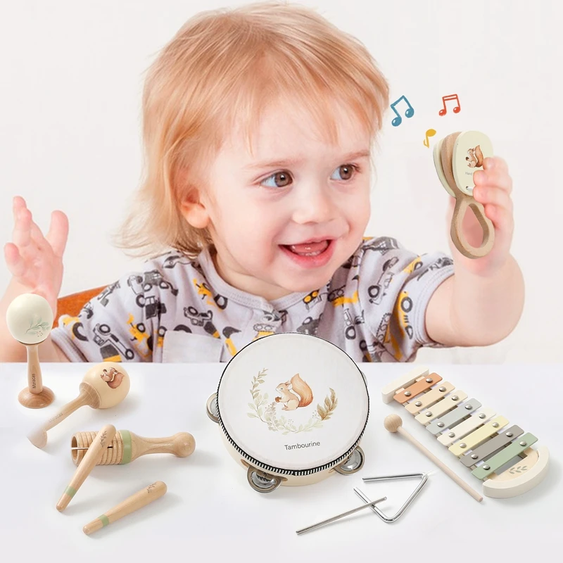 Baby Musical Instruments Montessori Wooden Toys，Percussion Xylophone Set for Toddlers，Baby And Girl Preschool Educational Gift