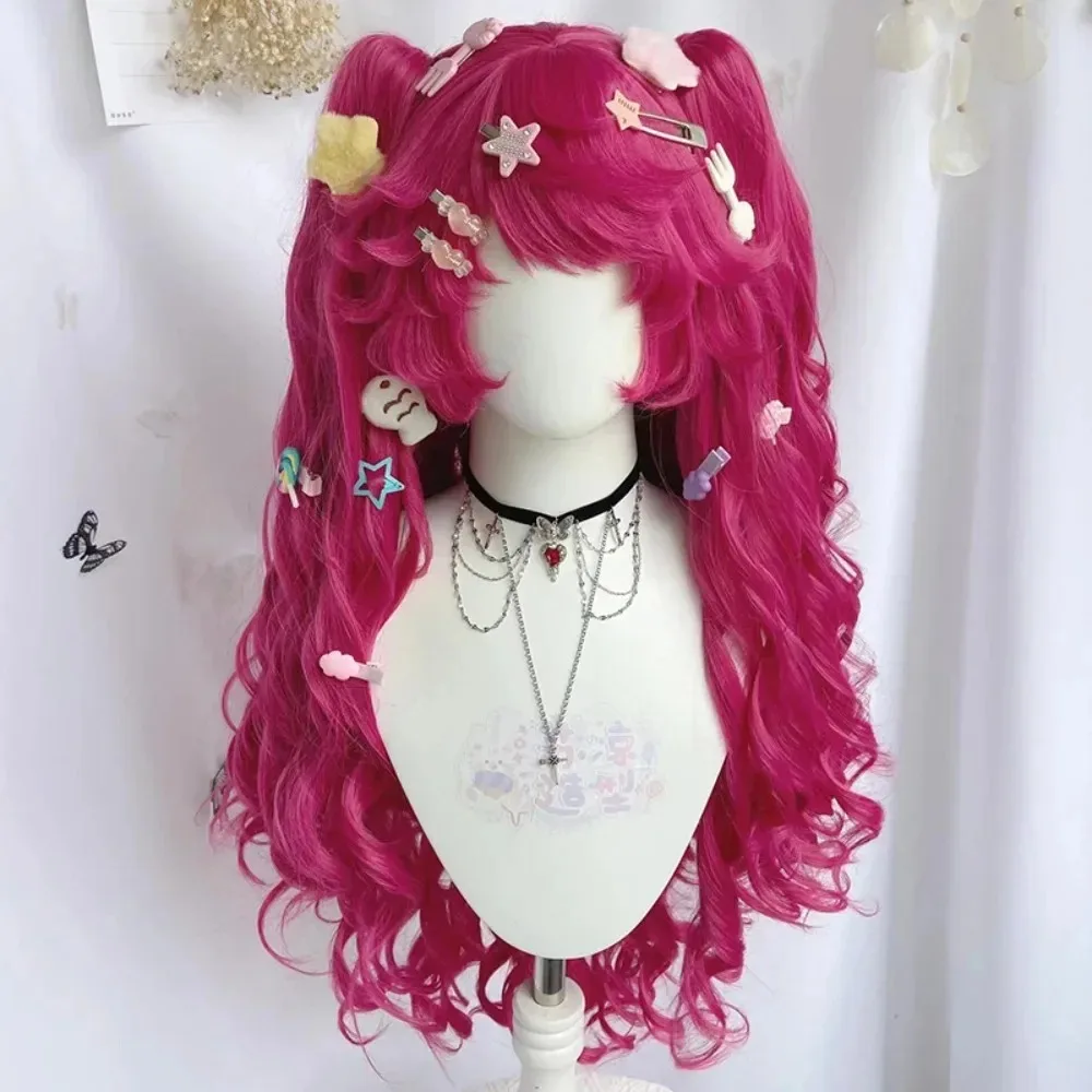 Pony Friends Pinkie Pie Cosplay Wig Double Ponytail Synthetic Long Curly Wig Anime Coser Cute Girl High Quality Wig Daily Party