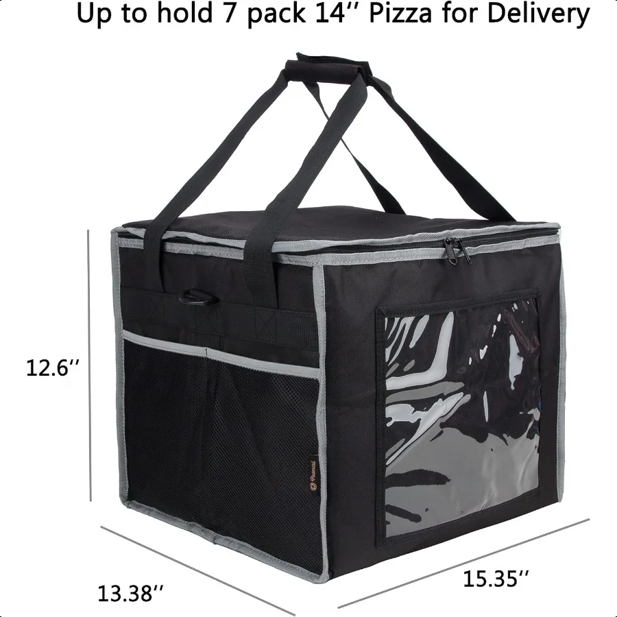 Borsa per la consegna di cibo isolata con portabicchieri adatta per pizza da 14 pollici Borsa per la consegna di cibo per pizza resistente pieghevole per la ristorazione in campeggio Res