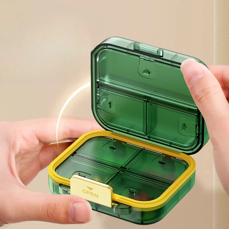 Kleine Medizinbox aus PP mit 7 Gittern, Lebensmittelqualität, feuchtigkeitsbeständig, tragbare Medizinbox, staubdicht, versiegelte Unterverpackung, Medizinbox
