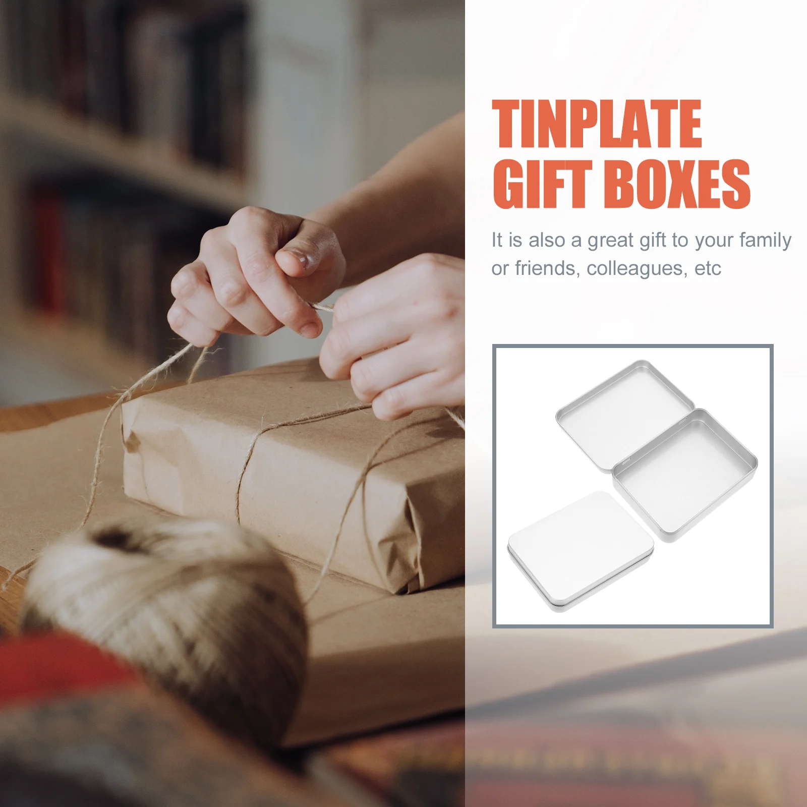 

2pcs Tinplate Gift Boxes Silver Empty Hinged Containers for Food USB Flash Drive Storage Jewelry Candy Keepsakes