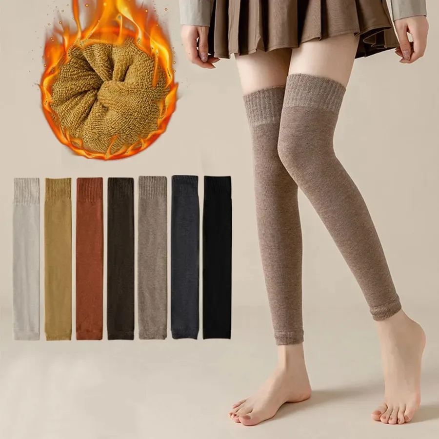Neu im Winter über kniehohen fußlosen Socken für Frauen schwarz khaki warme lange Beinlinge thermische Oberschenkel hohe Socken manschetten lange Socken
