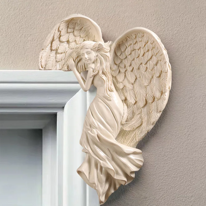 Angel Statue Door Frame Decoration Home Left/Right Angel Wings Crafts for Home Luxury Room Decor and Accessories Book Nook Items