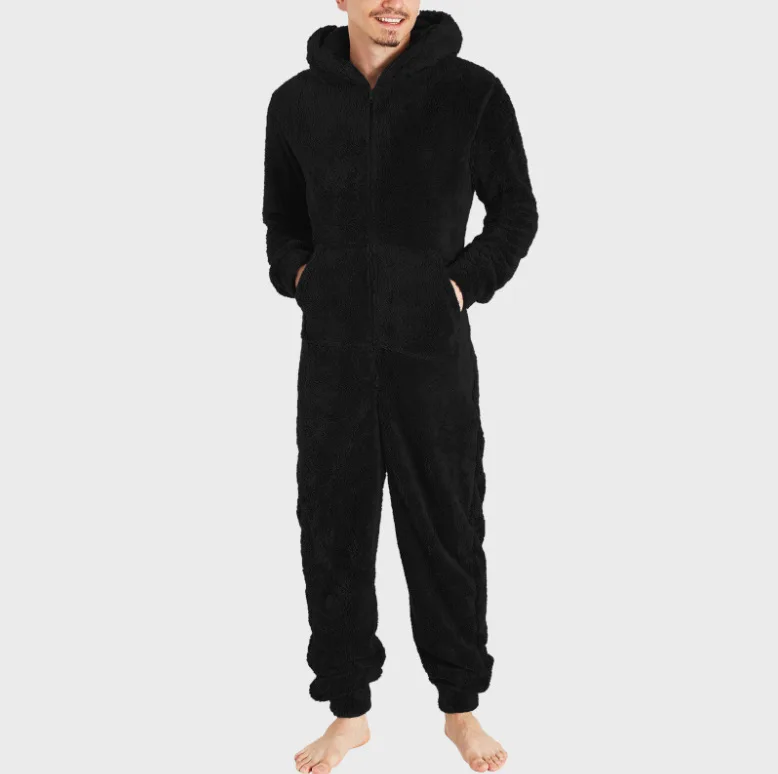 Männer Winter warme Fleece Stram pler flauschige Nachtwäsche einteilige Pyjama Overalls Kapuzen Onesies für erwachsene Männer