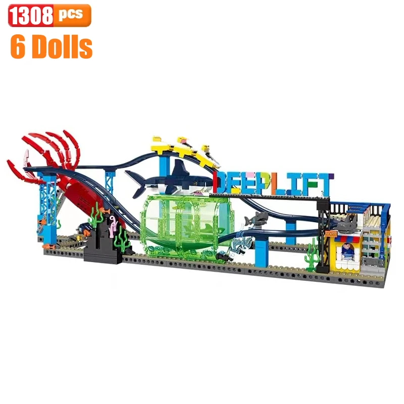 MOC Pirate Park Building Blocks City Amusement Park Roller Coaster Bricks Model Creative Expert Toys For Children Xmas Gift