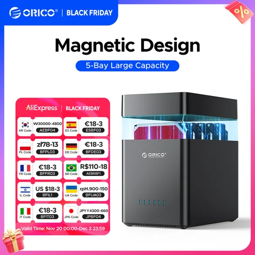 ORICO DS500 Series 5 Bay 3,5 ''tipo C carcasa de disco duro tipo magnético SATA3.0 HDD 12V6.5A para jugadores de minería Altcoins