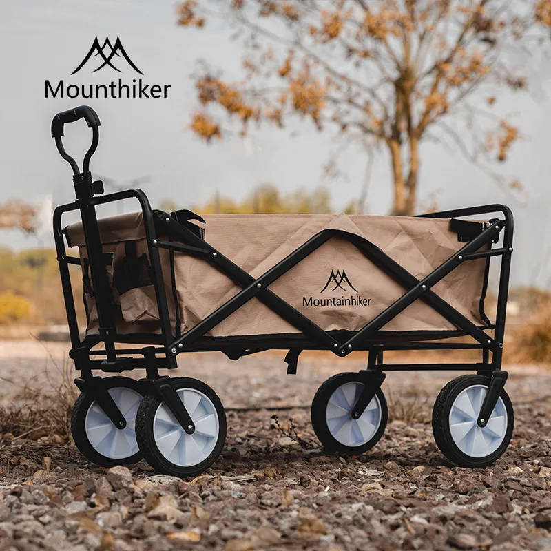 Outdoor Camping Trolley Mountainhiker Travel Picnic Beige Trolley Foldable Push-pull Convenient Camping Trolley