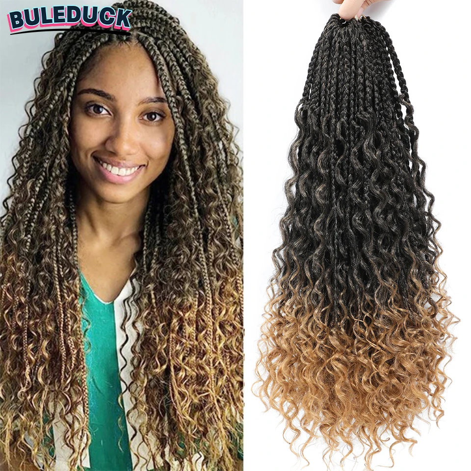 Extensions de Tresses Boho Synthétiques au Crochet de 20 Pouces, Style Bohème, Déesse, Boîte, Hiphélicoptère