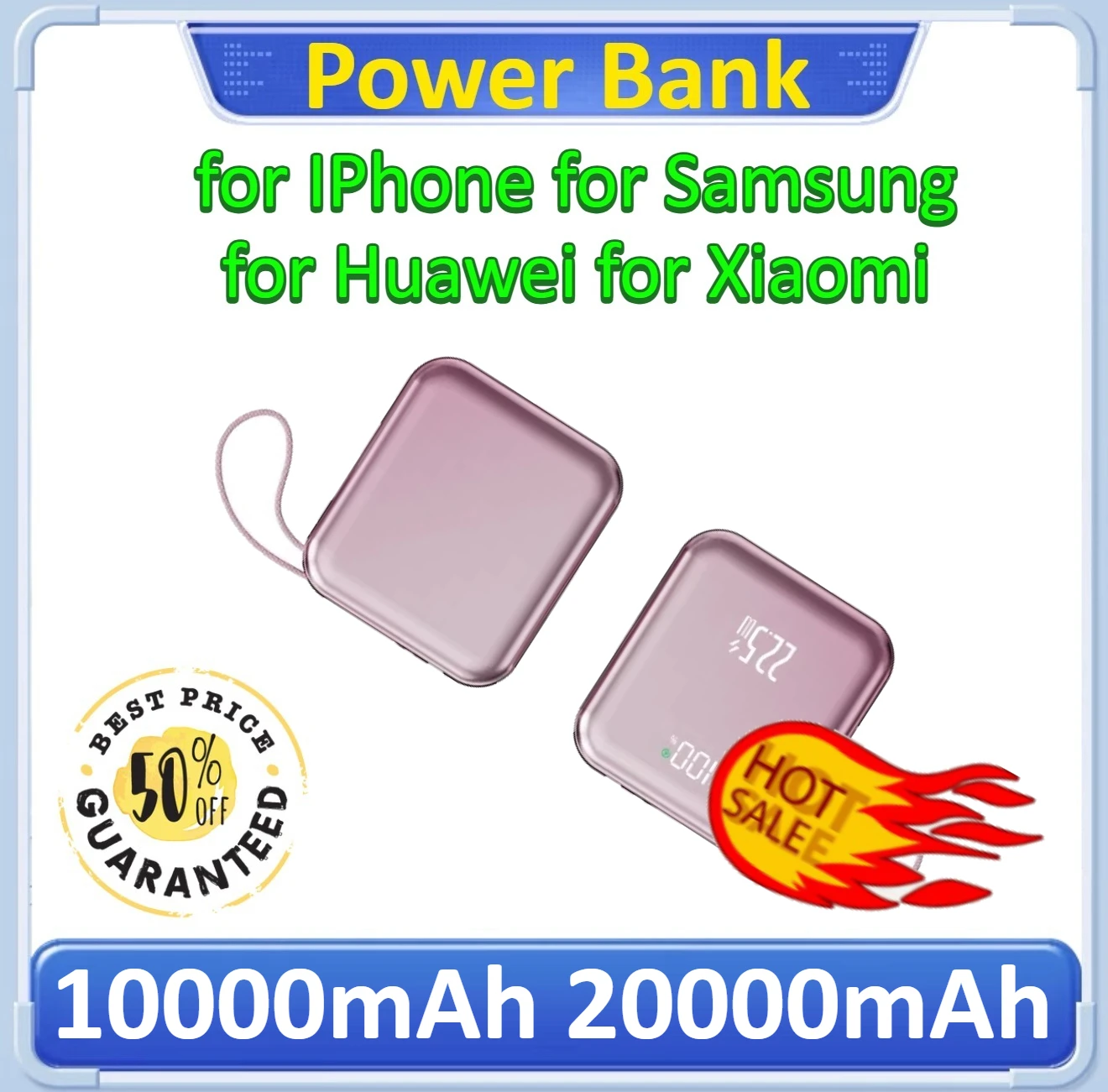 

3C Certification Mini Power Bank with Built-in Cable and 22.5W Fast Charging Battery Pack For IPhone/Samsung 10000mAh 20000mAh