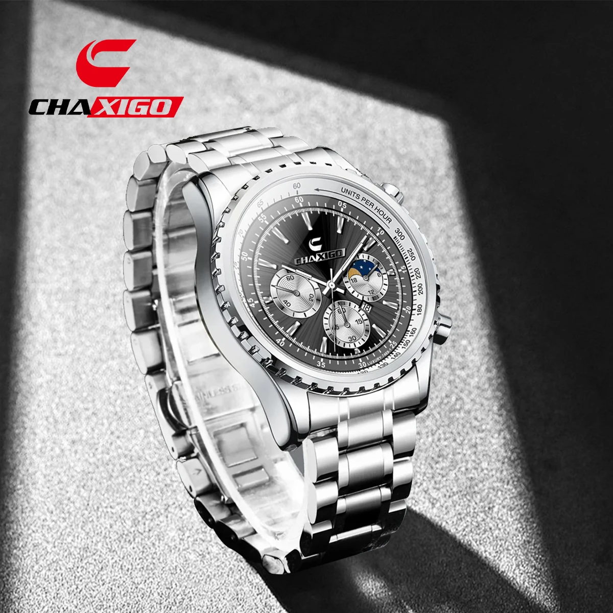 

CHAXIGO Men's Luxury Stainless Steel Bracelet Watch, Classic Design, Luminous Hands 30-meter Resistance Business Quartz Watch
