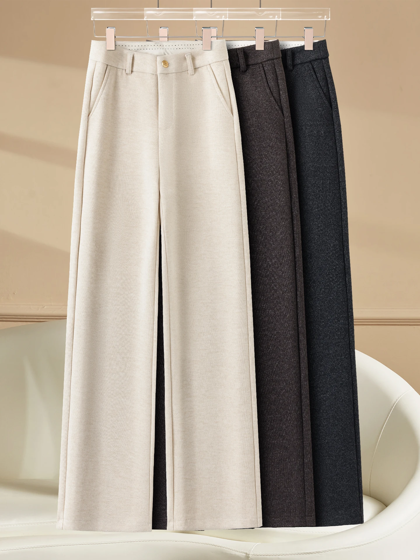 

High Waist Narrow Leg Acetate Wool Wide Leg Pants Women's Casual Straight Cut Pants Autumn Winter New Style Slimming Woolen T...