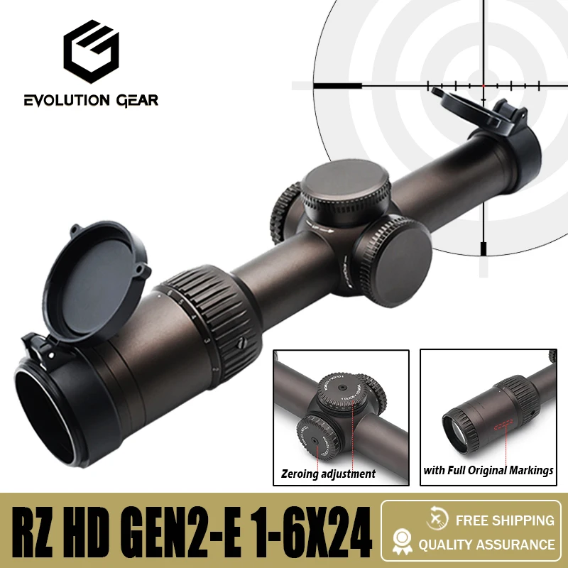 Tactical Optical RZ HD GEN2-E 1-6X24 Speed Scope 30mm Tube Riflescope for Hunting Airsoft Rifles with Full Original Markings