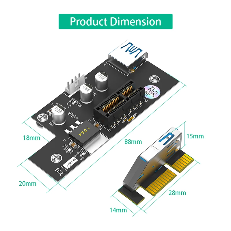 マイニング用磁気フットパッド付きpci-eExpressライザーカード、SATA電源LEDインジケーター、pcie x1エクステンダー、USB 3.0ケーブル、1x〜1x