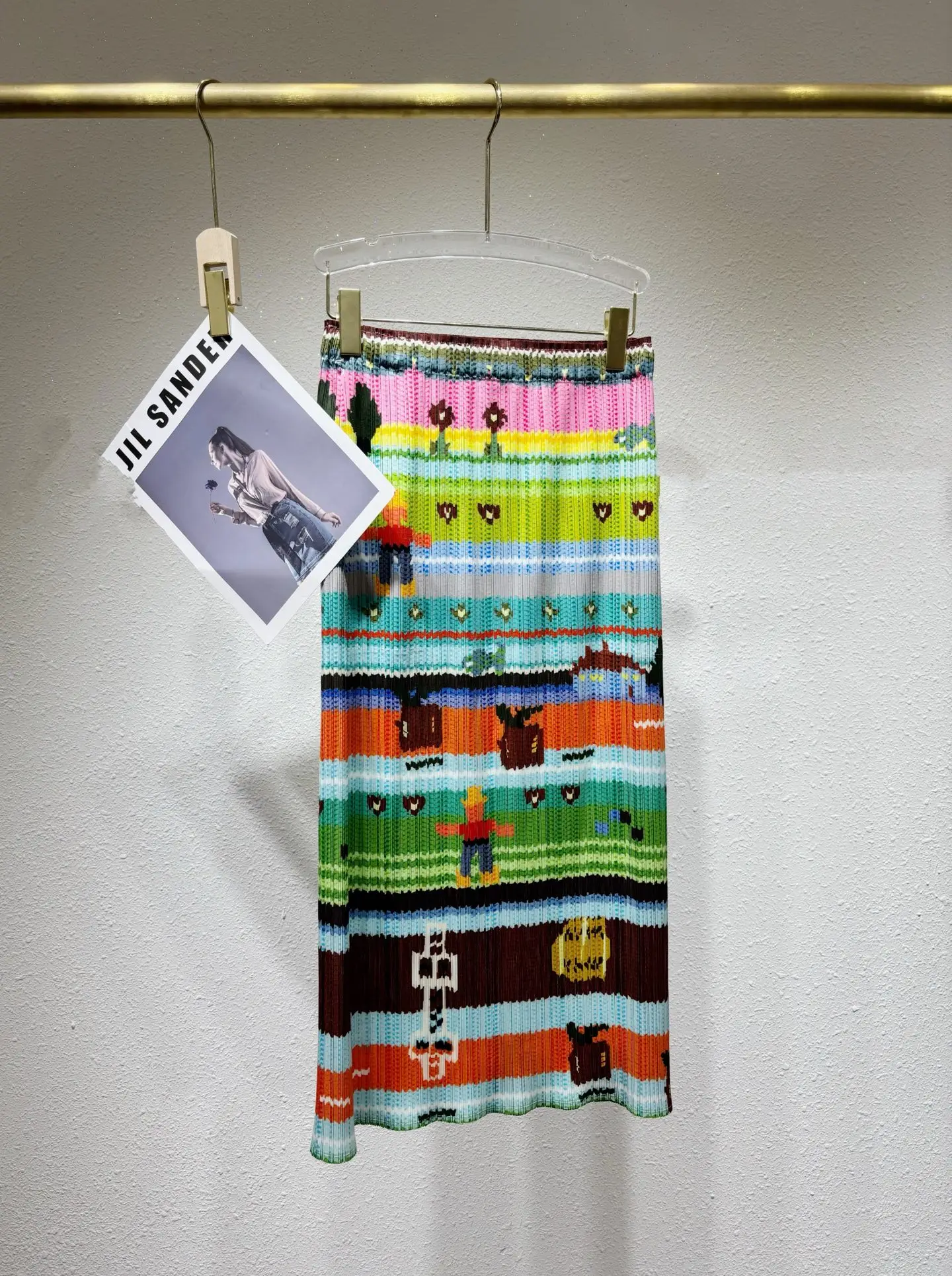 Miyake Pleated Printed Half Skirt 2025 Summer New Elastic Waist Colorful Pixel Wind Printed Skirt
