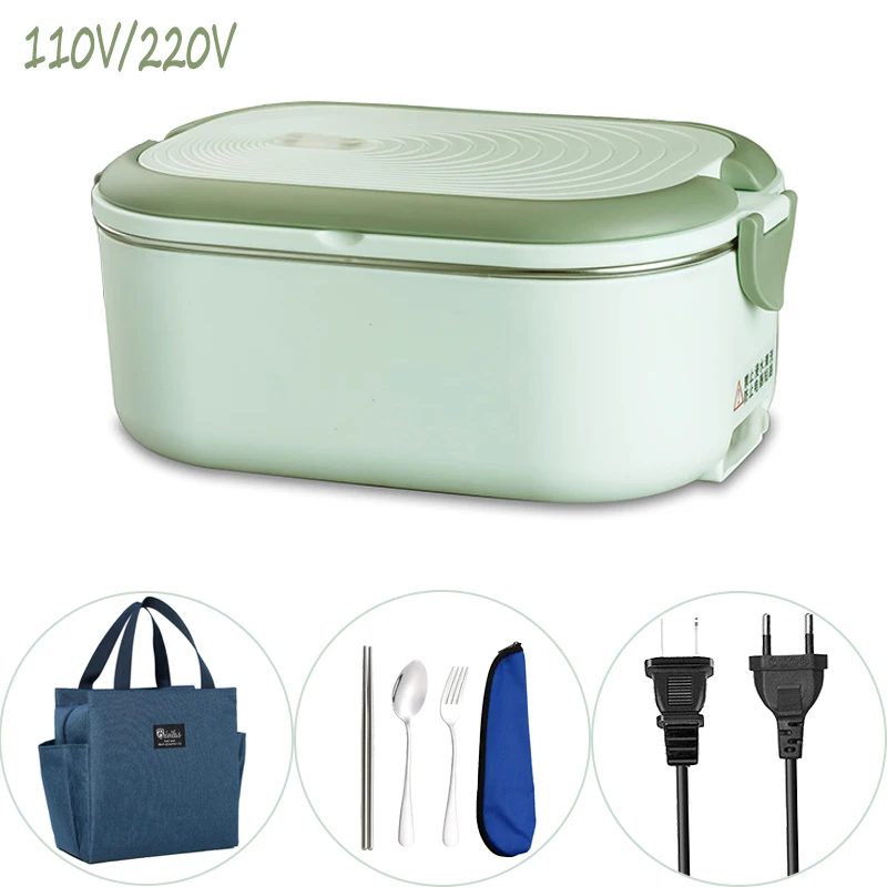 Stainless Steel Electric Heated Lunch Box 220V 110V Office Home Travel Food Heating Warmer Container EU US Plug Meal Heater 1L