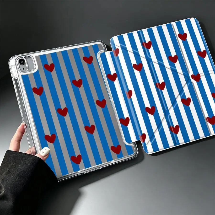 With Pen Slot Cover Tablet Case For iPad Air 8 M2 M3 3 Mini 7 6 5 9th 12th Pro 13 2025 2026 10th Gen 11th Cartoon Stripe Love