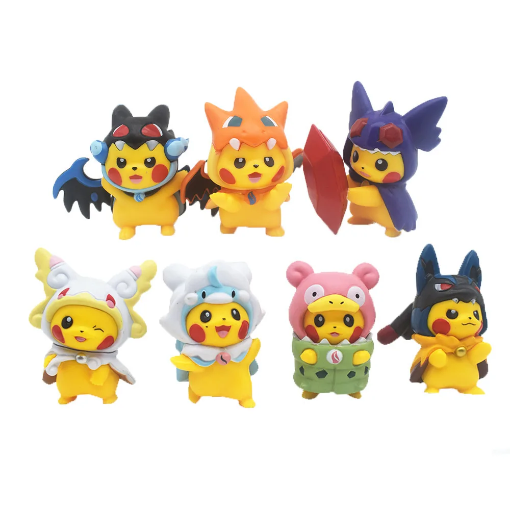 7Pcs Pokemon Pikachu Cos Charizard Slowbro Lucario Slowbro Cartoon Action Figure Kids Creative Collection Decor Toys Model 8cm