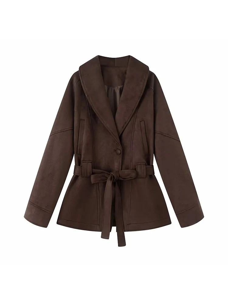 

Women 2025 Autumn With Belt Trench Jackets Elegant Coat Woman Outwear Long Sleeve Top Solid Chic Woman Outerwear Woman Coat