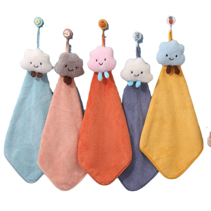 Baby Nursery Hand Towel Baby Bath Towels Toddler Soft Plush Cartoon White Cloud Wipe Hanging Bathing Towel For Children Towel