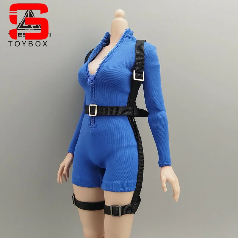 1/6 스케일 하이 넥 지퍼 바디 슈트 점프 슈트 숄더 스트랩 허리띠 의류 모델 12 ''여성 군인 액션 피규어 바디