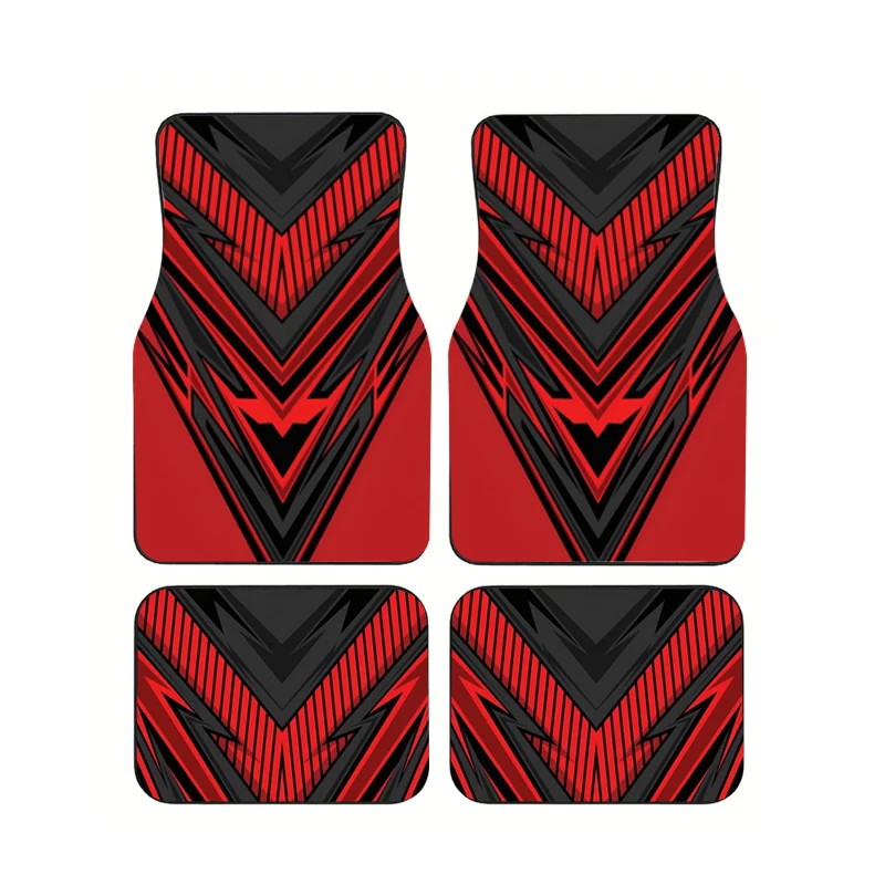 

Red Black Geometric Arrow Stripe Car Floor Mats 4PCS Universal Non Slip Auto Foot Carpets Set For SUV Truck Vehicle Interior Pad