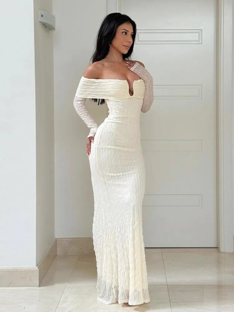 فستان أوروبي وأمريكي برقبة واحدة، تصميم نسائي للربيع والخريف، تنورة طويلة بقصة ضيقة