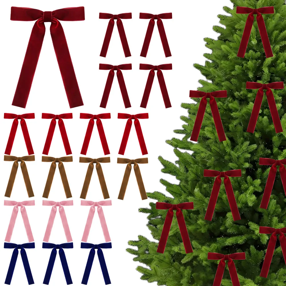 

2.5cm Velvet Bow Ornament for Xmas Tree, Holiday Wreath Gift Hanger Decoration