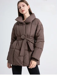 Women Winter Puffer Jacket 2024 Stand Collar Slim Bandage Medium Long Cotton Padded Coats Female Streetwear Parkas Mujer