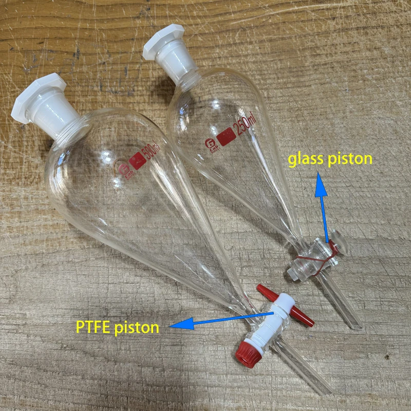 1 Stück birnenförmiger Glastrichter mit Standardöffnung 30 ml/60 ml/250 ml/500 ml/1000 ml Trennung für Laborexperimente