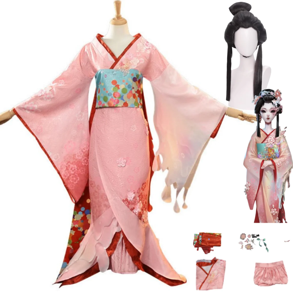 

Anime Game Identity Ⅴ Michiko Geisha Cosplay Costume Japanese Kimono Bathrobe Skirt Wig Woman Sexy Traditional Festival Suit
