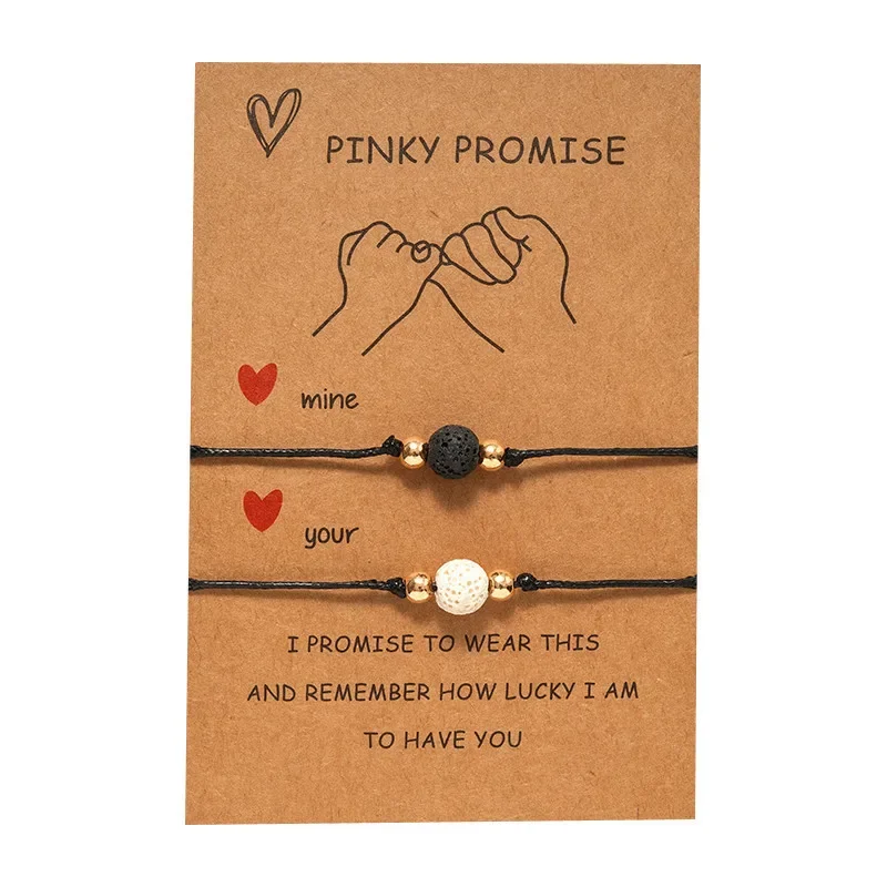 2Pcs Friendship DIY Bracelet Set For Couples Volcanic stone Charm Bead Bangles Women Man Lucky Wish Card Jewelry