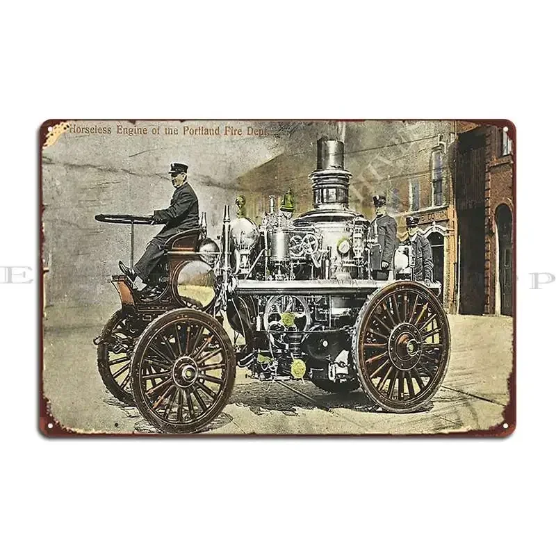 The Horseless Engine Of The Portland Fire Department Vintage Postcard Metal Signs Design Pub Plates Retro Tin Sign Poster