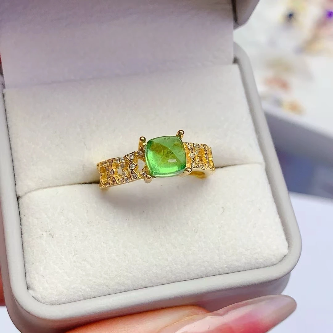 KJJEAXCMY High quality Simple Natural Tsavorite Ring S925  Silver Inlaid Elegant Simple Palace High-End Design Women's Jewelry