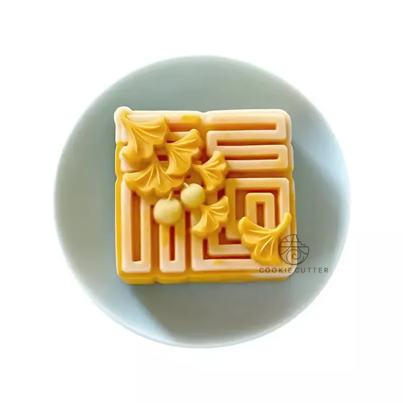 63g Ginkgo Leaf Moon Cake Hand Press Mold Chinese FU Character Cookie Cutter Mung Bean Cake Dessert Pastry Kitchen Decorations