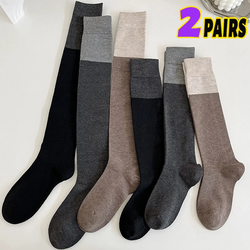 1/2pairs Autumn Winter Long Tube Over Knee Socks Women Black Grey Color Matching Preppy Lolita JK Long Socks Splicing Stockings