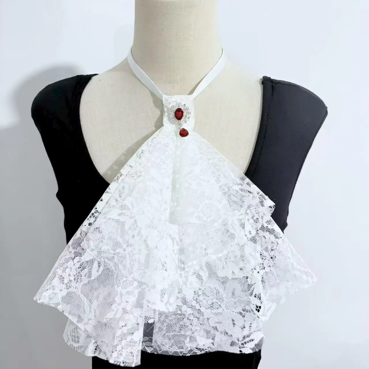 Retro Court Style Luxury Rhinestone Multi-layer Lace Fake Collar Party Banquet Stage Performance Scarf Chest Flower Accessories