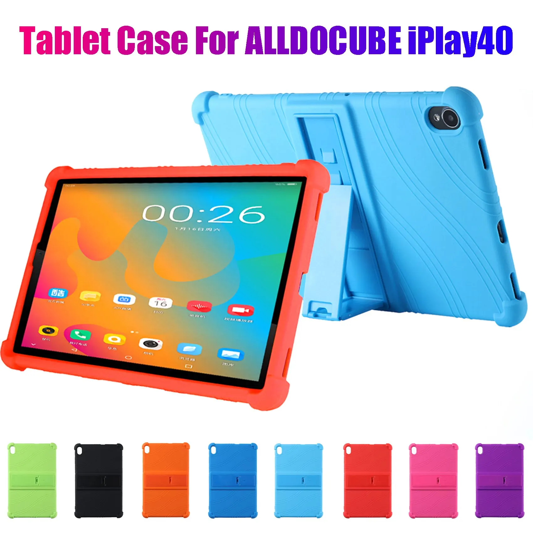 Tablet Case for ALLDOCUBE IPlay40 Tablet 10.4 Inch Silicone Case Adjustable Tablet Stand for Watching Movie (Rose Red)