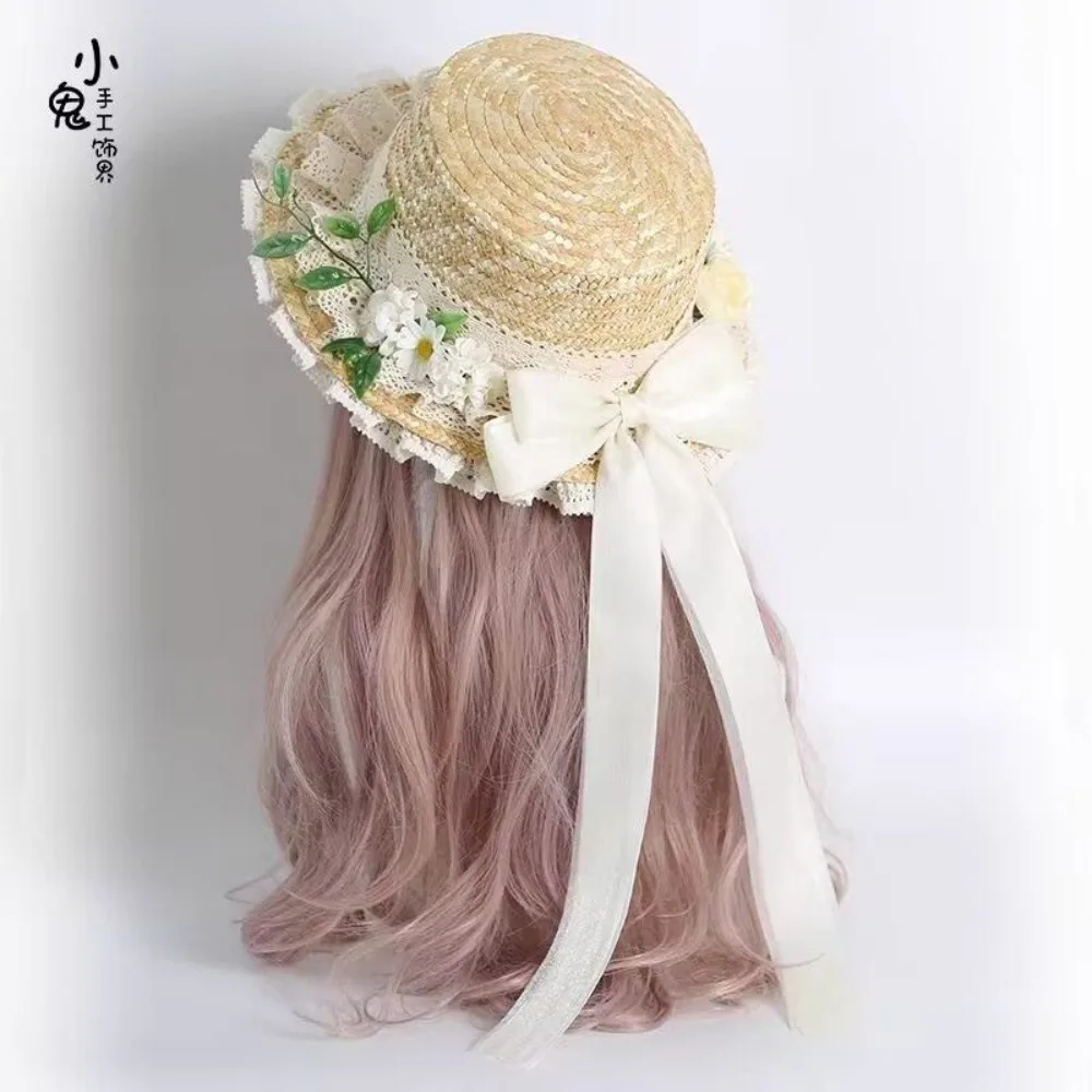 French Pastoral Lolita Straw Hat, Retro Memory Floral Sun Hat, Sweet Soft Girl Style, Lightweight Flower Sun Protection Headwear
