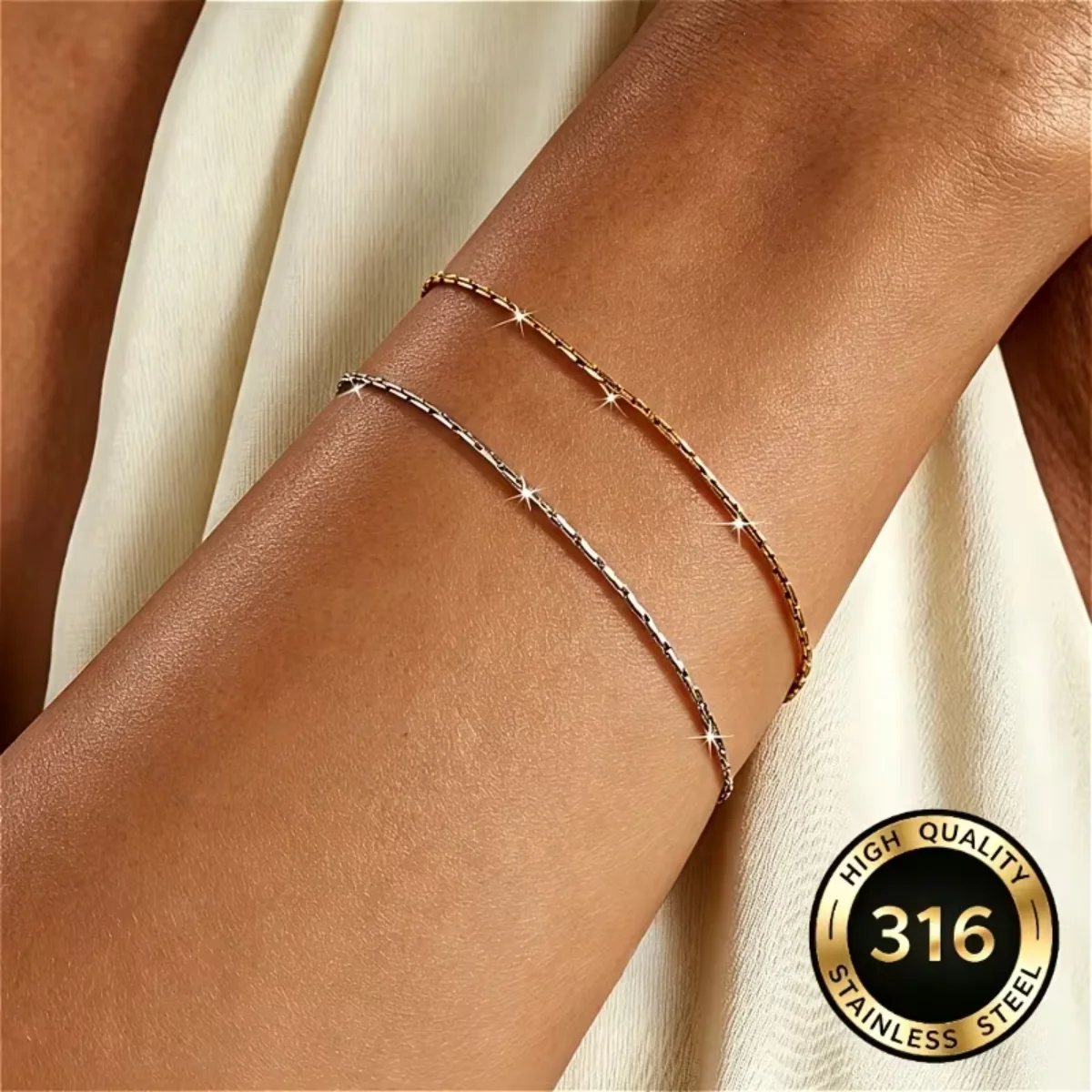 1pcs Stainless Steel 1.3MM Solid Thin Chain Bracelets Minimalist Basic Chains Female Male Wrist Jewelry Waterproof Accessories