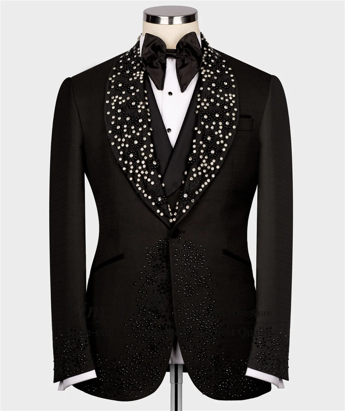 Tech Smart Special Design Business Men Suit 3 Pieces Sets Groom Wedding Prom Blazers Customized Beaded Terno Masculino Completo