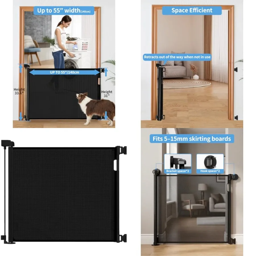 

Veraste Retractable Baby Gate for Doorways and Stairs, Mesh Safety Gate for Pet, door and Outdoor Use, One-Hand Operation, Easy