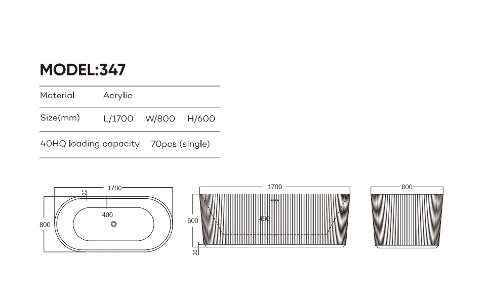 Striped Design Groove Fluted Freestanding White Surface Bathtub Free Standing Bath Tub