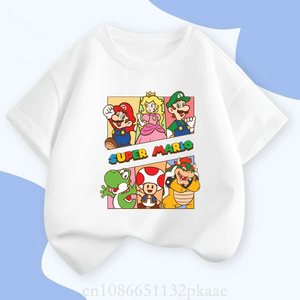 Super Mario T-shirt Kids Summer Fashion Girls Boy Tops Mario-Bros And Friends Cotton T-shirt Children Casual Short SleeveTees